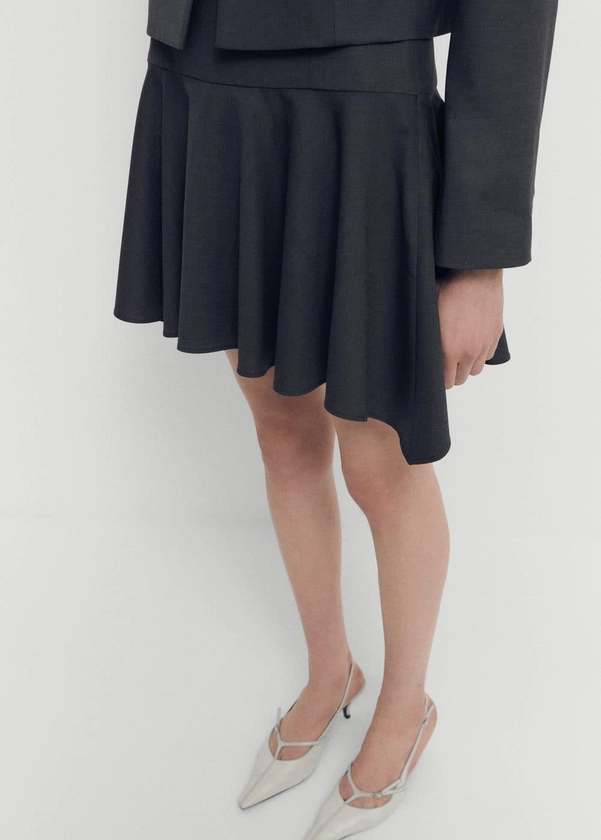 Wool mini-skirt with asymmetrical hem - Women | Mango United Kingdom