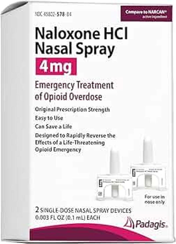 Naloxone HCI Nasal Spray, 4 mg – Emergency Treatment for Opioid Overdose - Rapid-Response Opioid Overdose Reversal, 2 Dose Single Use Nasal Spray