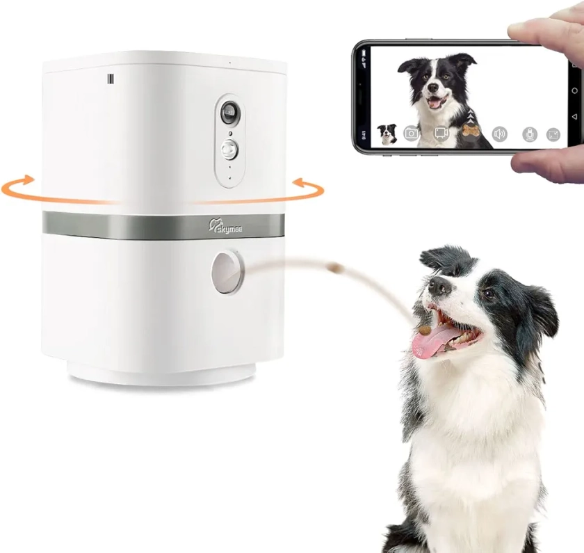 SKYMEE Dog Caméra Audio Bidirectionnel Vision Nocturne pour Chien Surveillance à Distance WiFi Distributeur d’Aliments pour Animaux de Compagnie