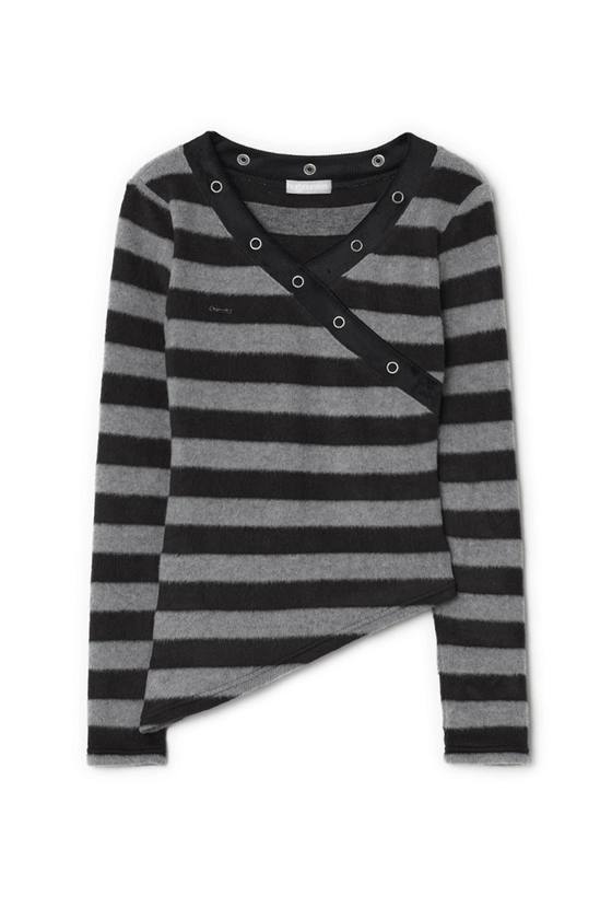 Stripe v-neck knitted top (Gray Black) - hug your skin