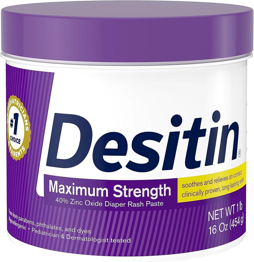 Desitin Maximum Strength Baby Diaper Rash Cream with 40% Zinc Oxide for Treatment, Relief & Prevention, Hypoallergenic, Phthalate- & Paraben-Free Paste, 16 oz