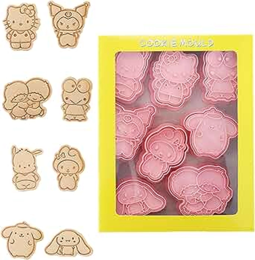 8 Pcs Cute Cookie Cutters Kitty Cartoon Embossed Cookie Stamps Melody Cat Kawaii Cuter Set Cookie Cutter for Cake Kids Teens Birthday Party Decorations Funny Gifts（A）