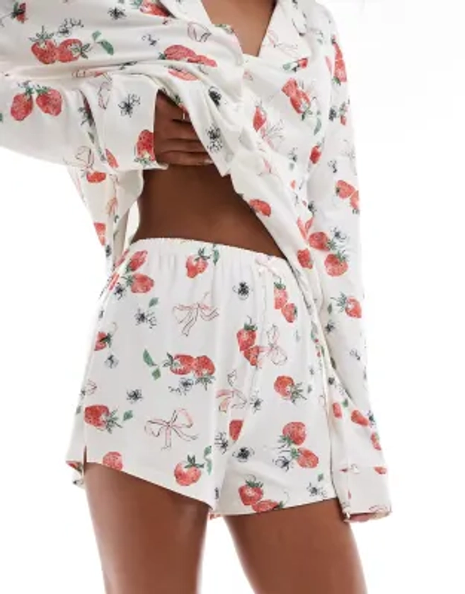 Kaiia mix and match pj shorts co-ord in strawberry and bow print | ASOS