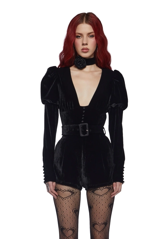 Sugar Thrillz Velvet Romper - Black