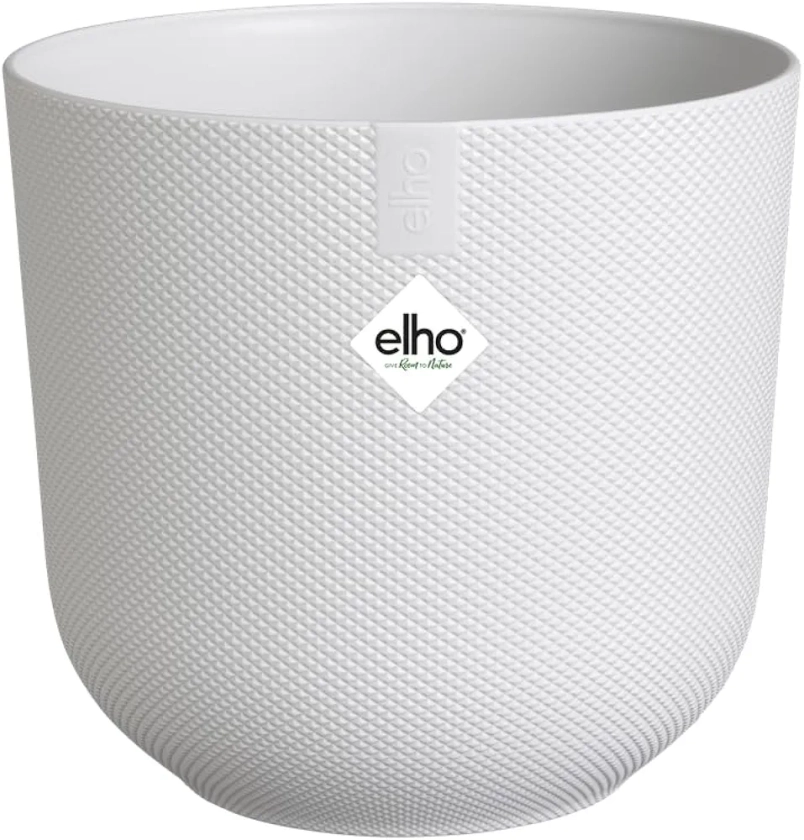 Elho Jazz Round Ø 19cm - Pot de Fleurs d'Intérieur - Plastique 100% Recyclé - Structure Unique - Blanc/Blanc Soie