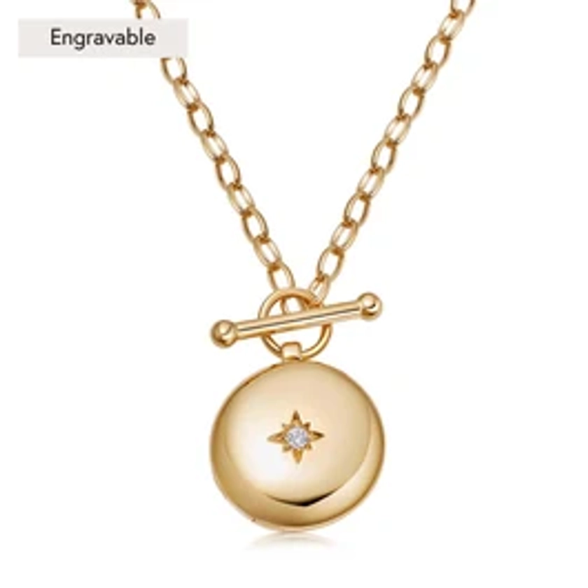 Gold Biography T-Bar Locket Necklace