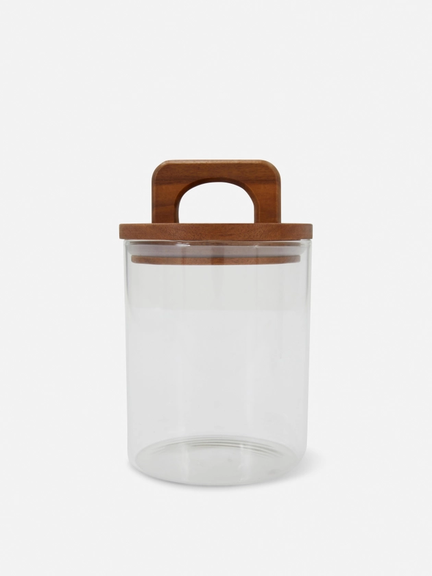 Small Wooden Lid Glass Storage Jar