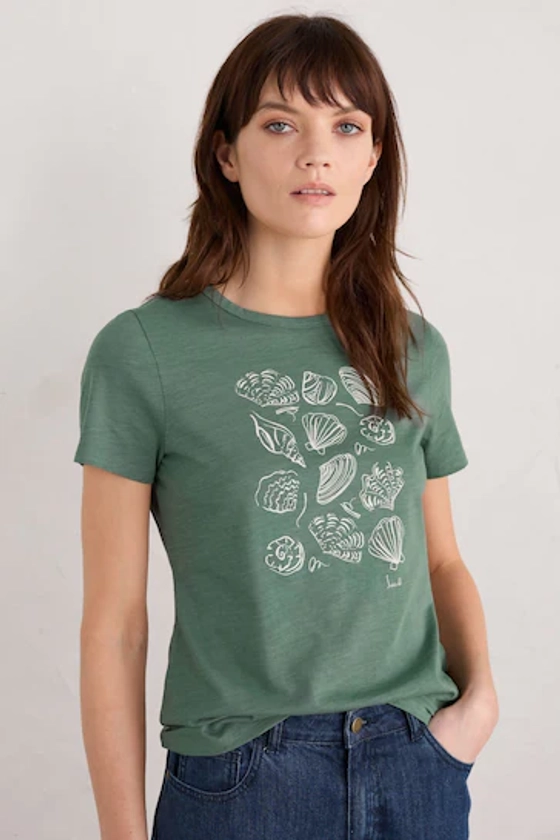 Seasalt Cornwall Green Printing Ink Organic Cotton T-Shirt