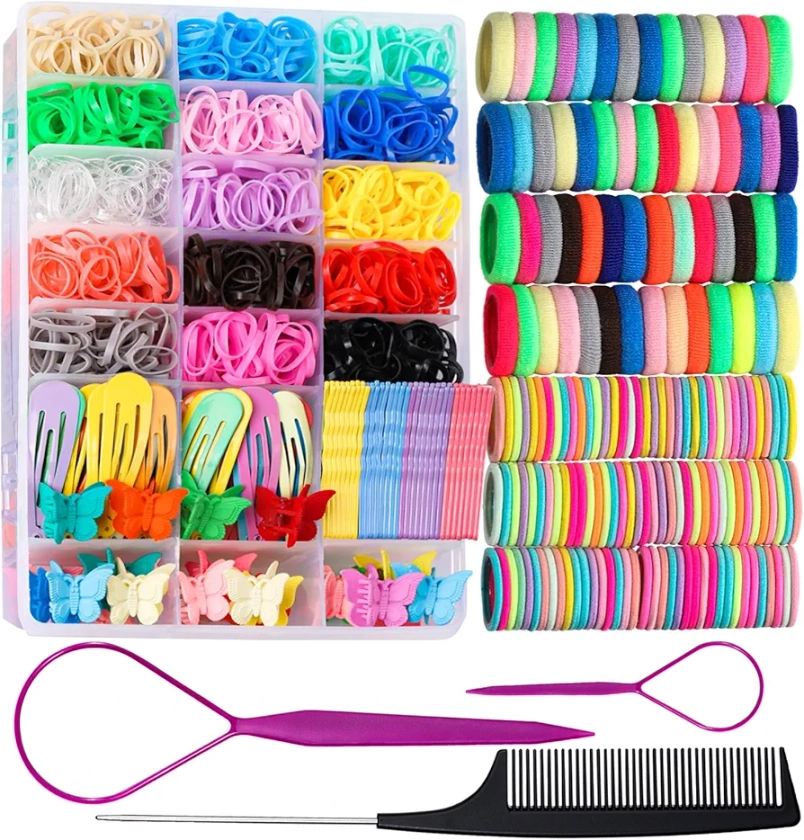 Elastic Hair Bands Hair Ties for Little Girls, Teenitor Hair Rubber Bands with Tail Hair Tools, Snap Hair Clips, Baby Hair Bobbles for Girls, Pin Tail Comb, Hair Accessories for Kids, Thin Hair Bands : Amazon.co.uk: Baby Products