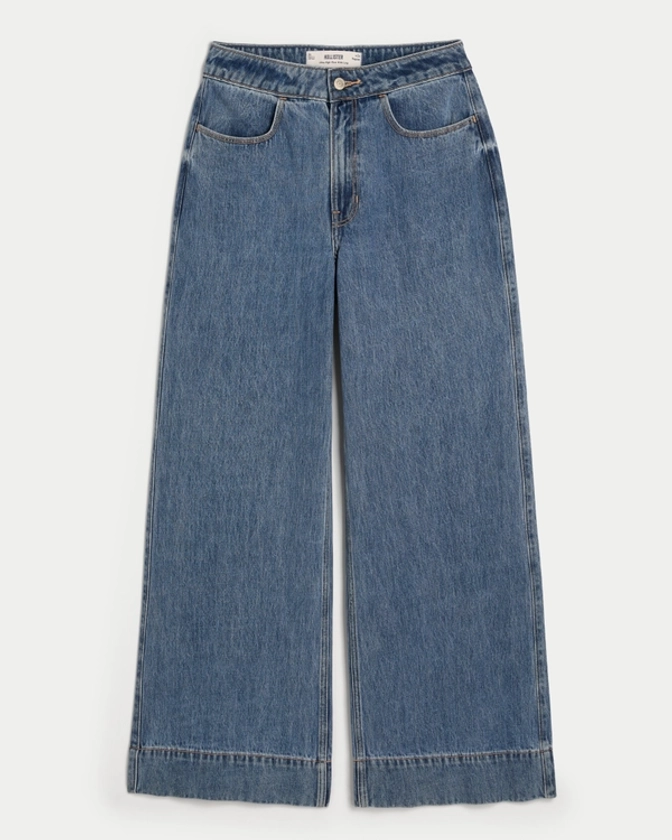 Femmes Jean large taille ultra haute à délavage moyen | Femmes | HollisterCo.com