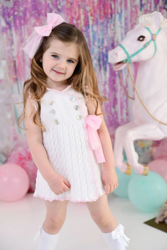 SS24 Rahigo Baby Girls White & Pink Tulle Dress & Knickers