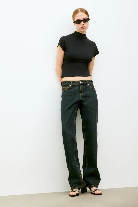 Straight Low Jeans - Low waist - Extra-long legs - Dark denim blue - Ladies | H&M CA