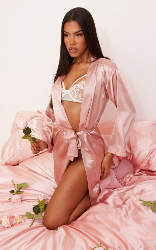 Dusty Pink Satin Robe | Nightwear & Onesies