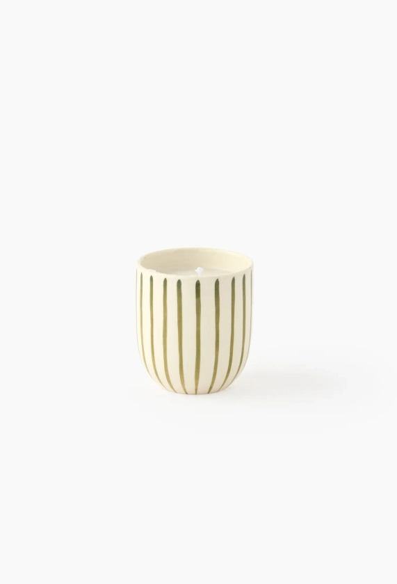 Bougie pot rayé, 8x8x8cm, céramique VERT Monoprix Maison