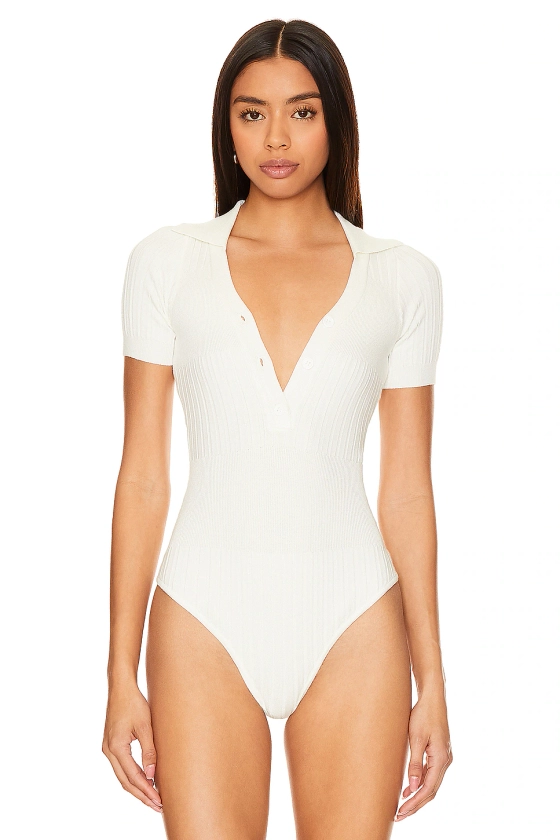 superdown Andja Button Down Bodysuit in White | REVOLVE