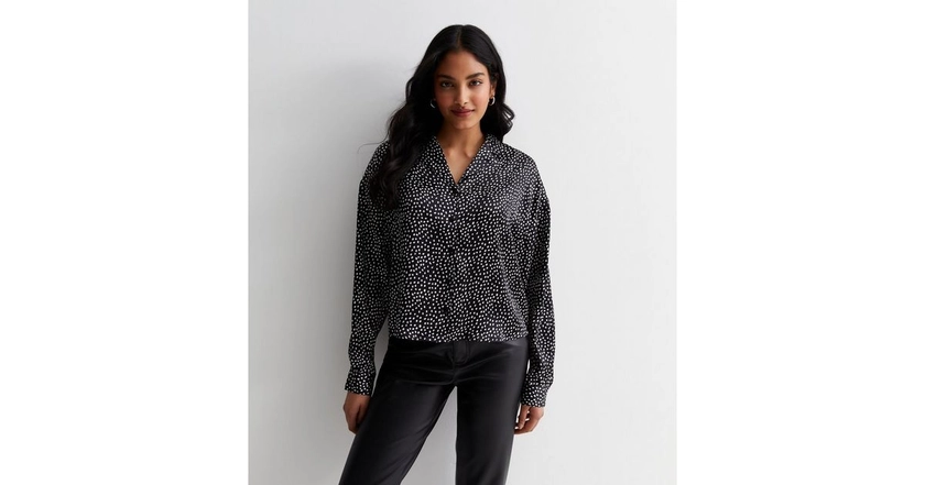 Black Mark Making Satin Boxy Shirt | New Look