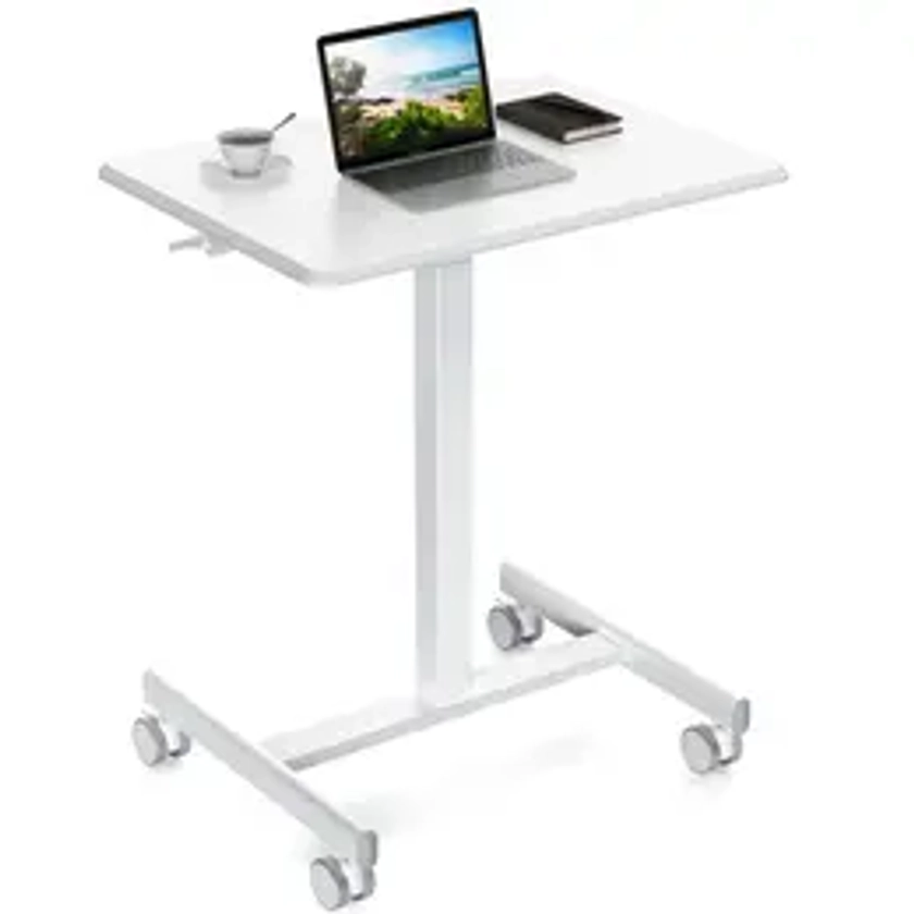SweetFurniture Small Mobile Rolling Standing Desk - Overbed Table, Teacher Podium with Wheels, Adjustable Work Table, Rolling Desk Laptop Computer Cart for Home, Office, Classroom