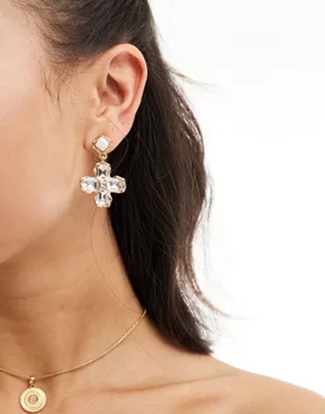 DesignB London pearl and cross detail statement earrings in gold | ASOS