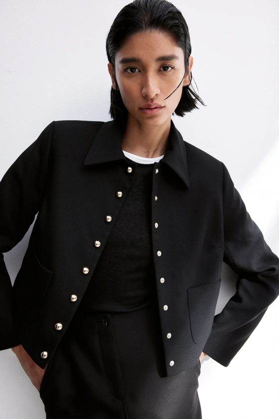 Twill jacket - Long sleeve - Regular length - Black - Ladies | H&M GB