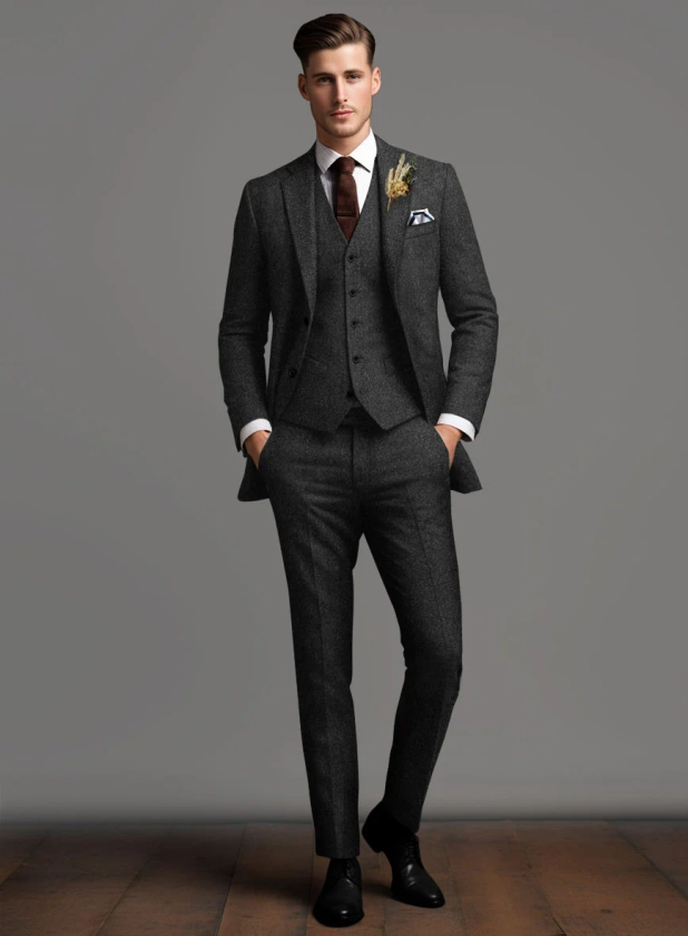 Charcoal Herringbone Tweed Suit