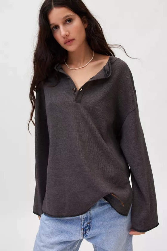 BDG Theo Oversized Waffle Knit Long Sleeve Tee