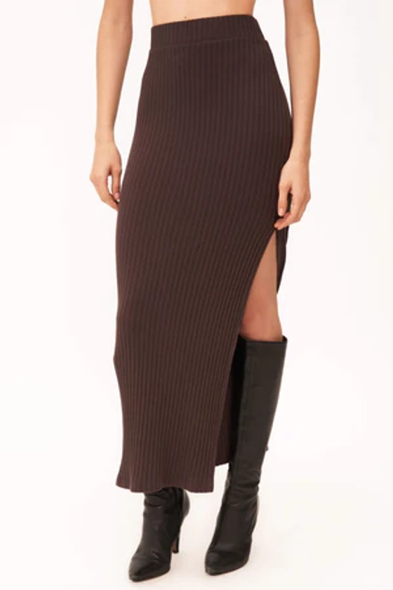 Claudia Sweater Rib Skirt - Rich Oak