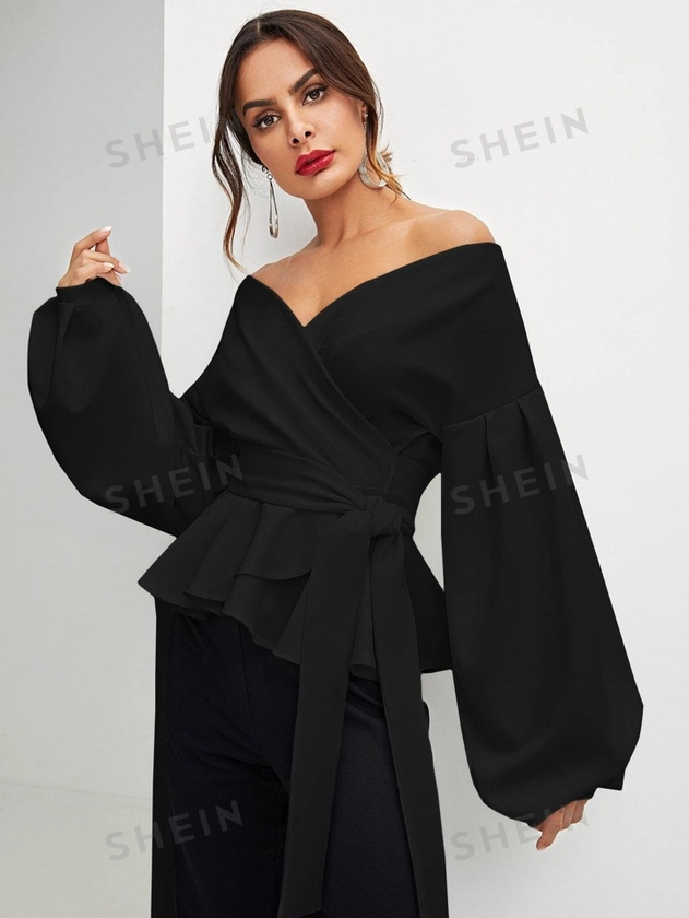 SHEIN Modely Blouse péplum cache-cœur avec manches bouffantes