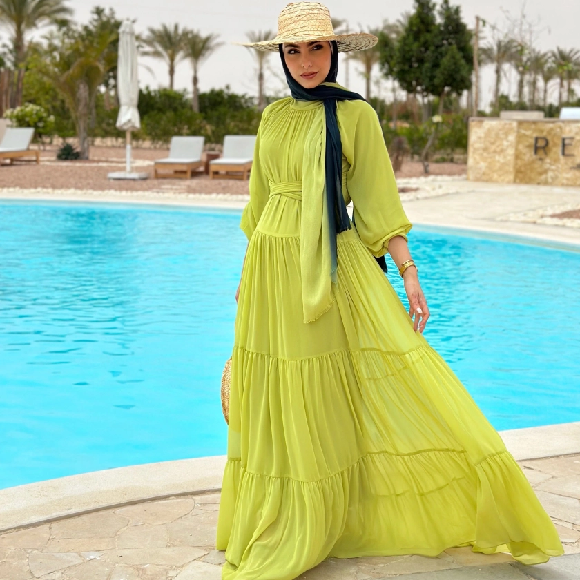Chiffion layered dress in Lime green