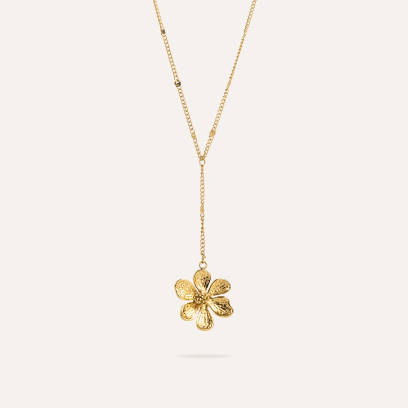 Lila | Collier sautoir fleur en acier inoxydable