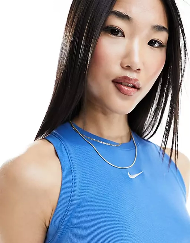 Nike Essential ribbed cropped tank top in star blue