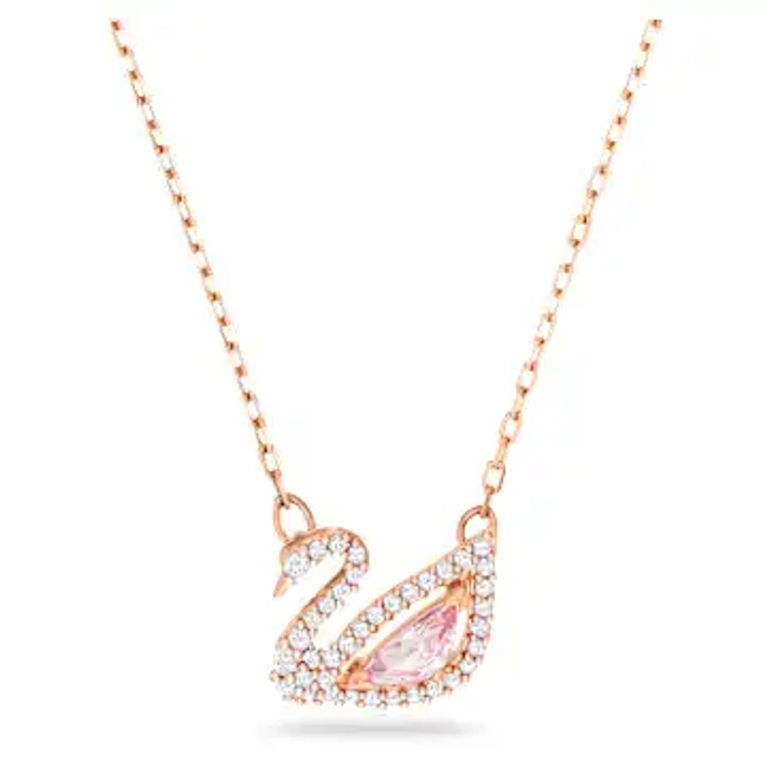 Swan necklace, Swan, Pink, Rose gold-tone plated