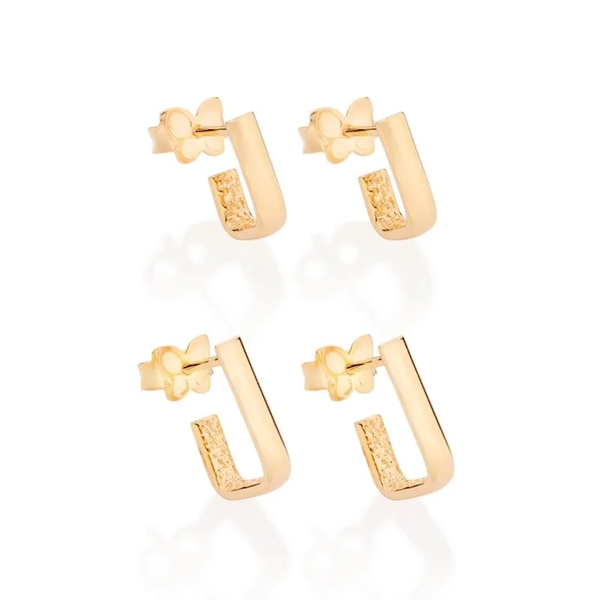 Brincos | JOIA BANHADA OURO 18K | KIT BRINCO RETANGULAR BANHADO A OURO 18K - Rommanel