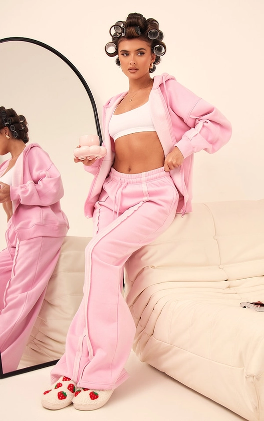 Light Pink Oversized Wide Leg Seam Detail Sweatpants