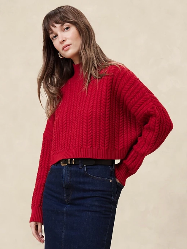 Cropped Cable Turtleneck Sweater | Banana Republic Factory