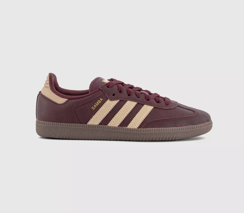 adidas Samba OG Trainers Maroon Crystal Sand Gold Metallic - Women's Trainers