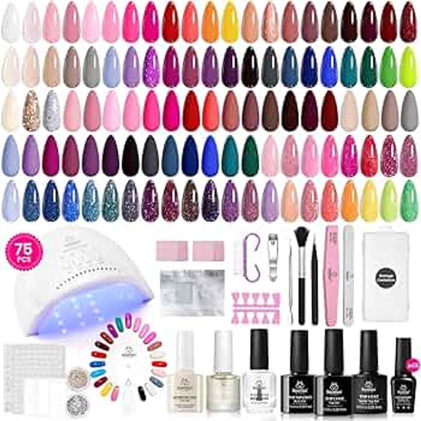 Beetles Gel Nail Polish Kit with U V Light-75PCS Chic Outfits 45 Colors Gel Polish Starter Kit,Soak Off Winter Gel Nail Kit with 5PCS Base Top Coat Nail Art Tools-Perfect Manicure Kit for Women