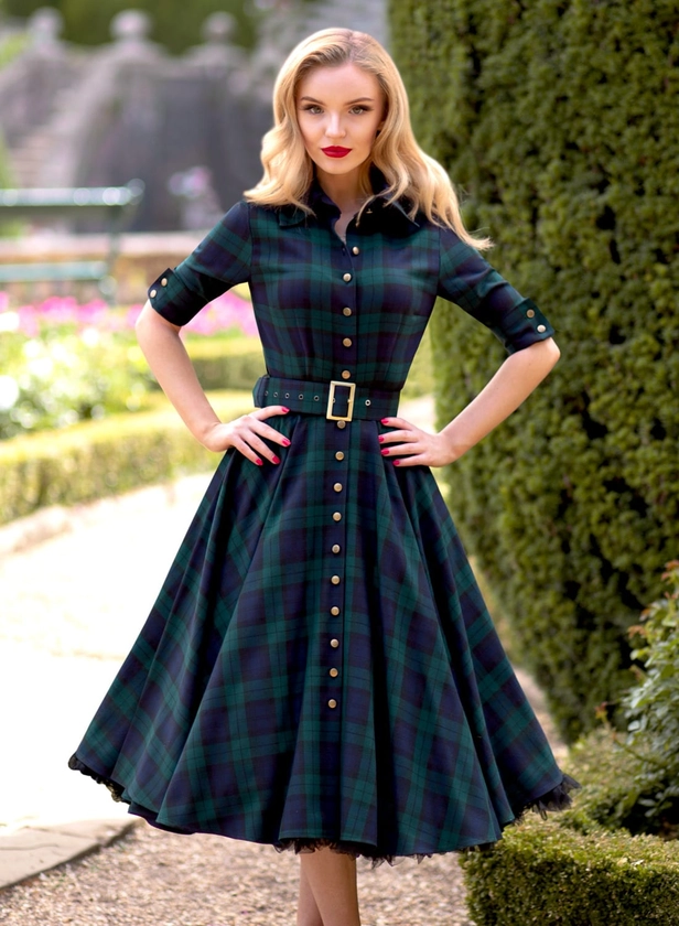 'Way Out West' Black Watch Tartan 50s Style Swing Dress. With Pockets!