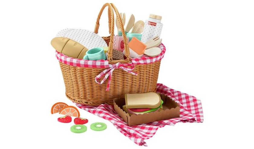 Fisher-Price Pretend Play Set Wooden Picnic Basket with Food