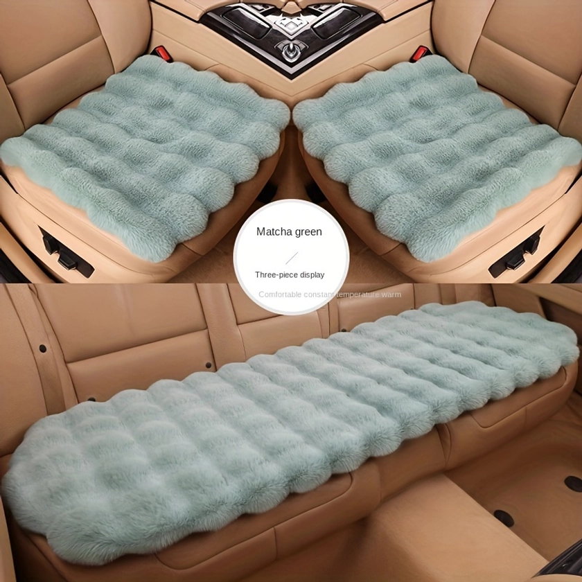 Luxury Fluffy Winter Car Seat Cushion Set With Artificial Rabbit Fur And Short Plush For Five Seats