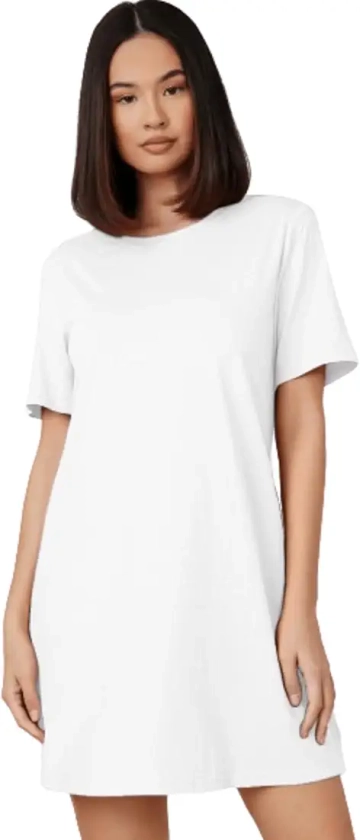 Buy Aahwan White Solid Round Neck Short Sleeve Tee Dress for Women's & Girl's (278-SB-M) at Amazon.in