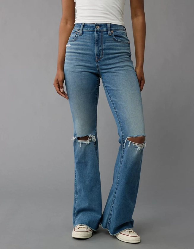 AE Next Level Super High-Waisted Ripped Flare Jean