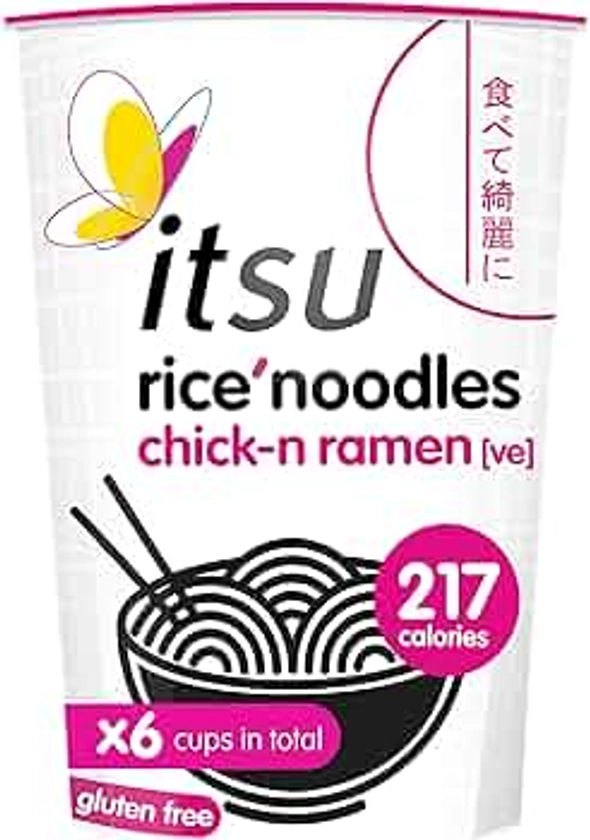 Itsu Chick-n Ramen Flavour Rice Noodles | Instant Rice Noodles Multipack Cup | (Pack of 6) | Gluten-Free & Vegan