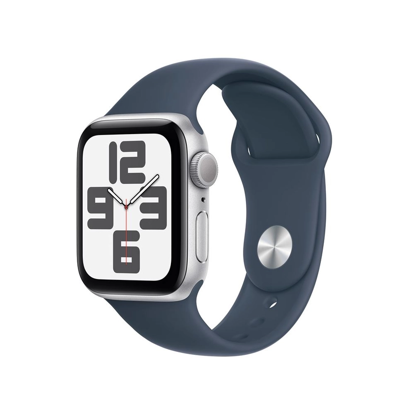 Apple Watch SE GPS Boîtier en Aluminium Argent de 40 mm avec Bracelet Sport Bleu Orage S/M