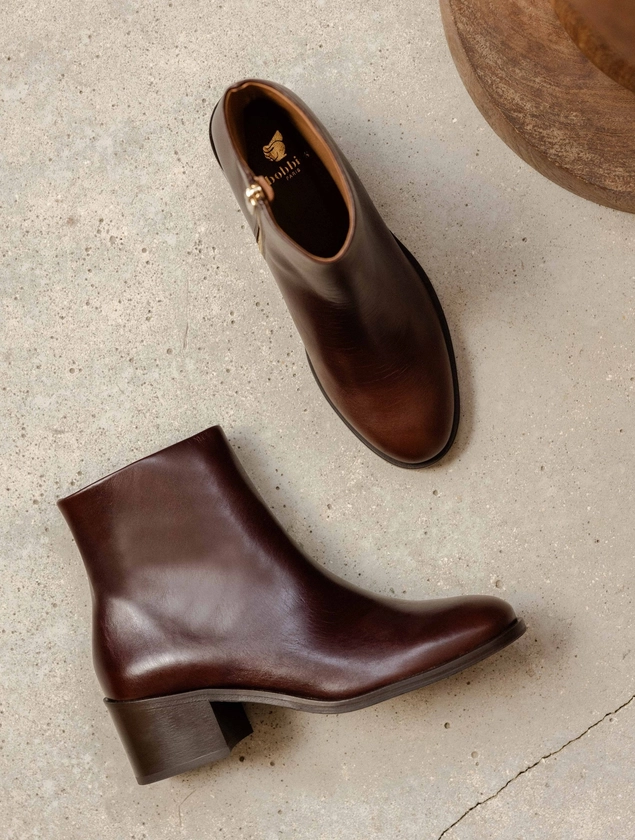 Léa Irish Coffee - Mid-heel ankle boots in brown leather - Bobbies - Women