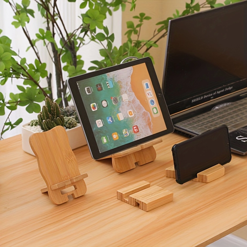1pc Creative Wooden Phone Holder, Compatible With Phones And Tablets, Detachable, Lazy Desktop Stand