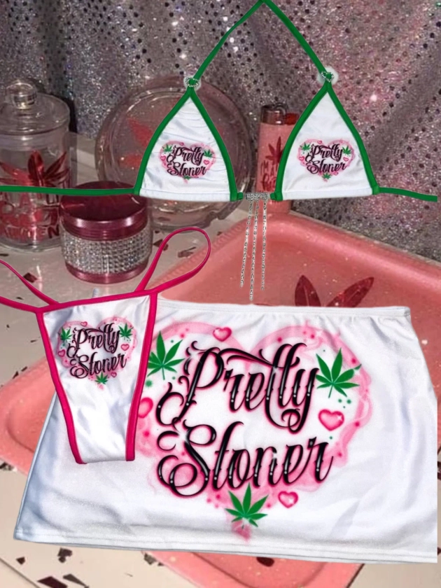 Pretty stoner sparkle miniskirt bikini set