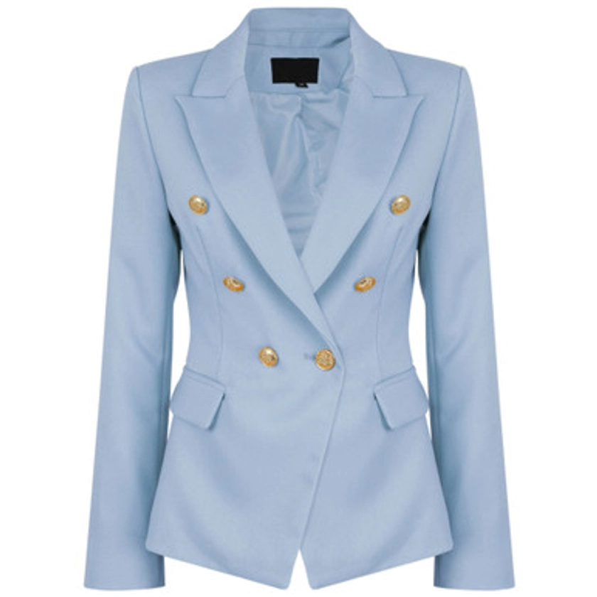 Victoria Gold Button Double Breasted Tailored Blazer - Blue