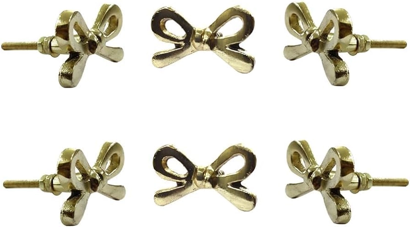 Perilla Home Set of 6 Brass Metal Knobs for Cabinet & Drawers Decorative Bow Knobs for Home Kitchen Cabinet Hardware Cupboard Glass Door Dresser Wardrobe and Drawer Pulls
