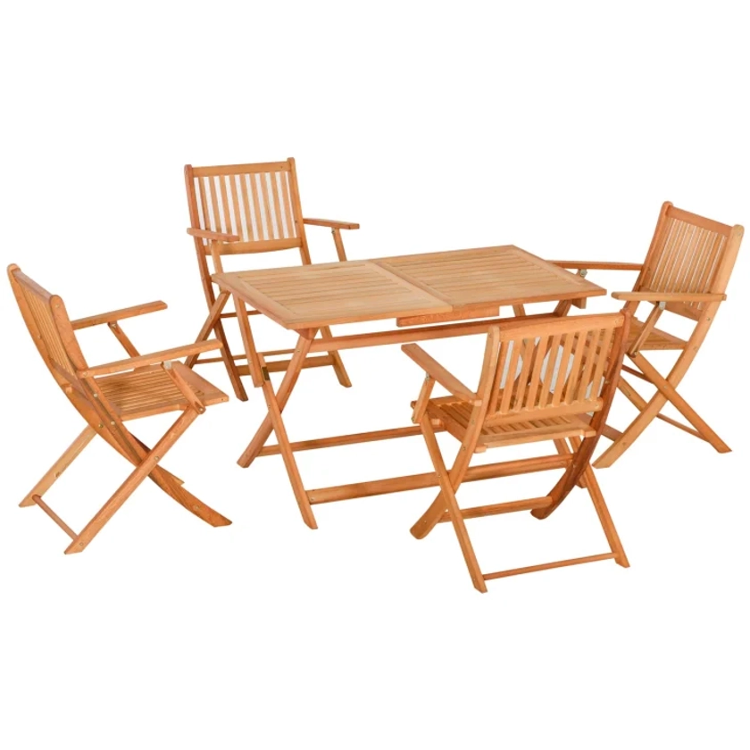Ensemble de jardin 4 places 5 pièces table, 4 chaises pliables bois | Maisons du Monde