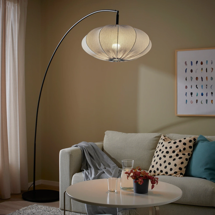 REGNSKUR / SKAFTET Floor lamp, arched - turquoise/black